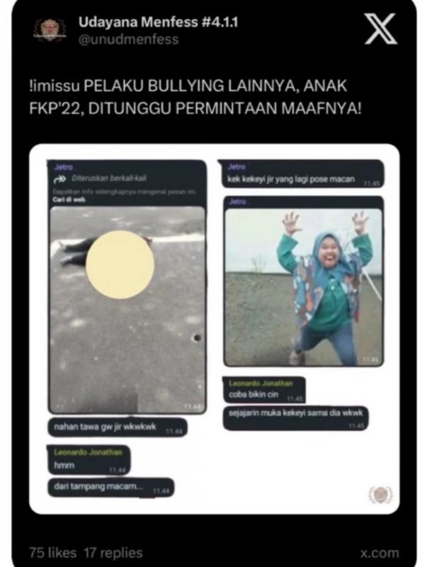 isi chat pembully  meledek Timothy Anugerah. (Foto: Instagram)