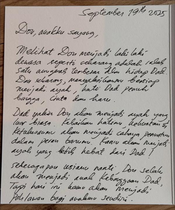 Surat Ferry Salim untuk Brandon Salim. (Foto: Instagram)