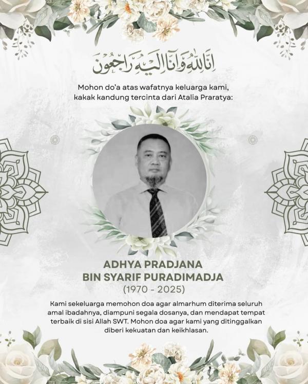 Kakak Atalia Praratya meninggal dunia. (Foto: Instagram)