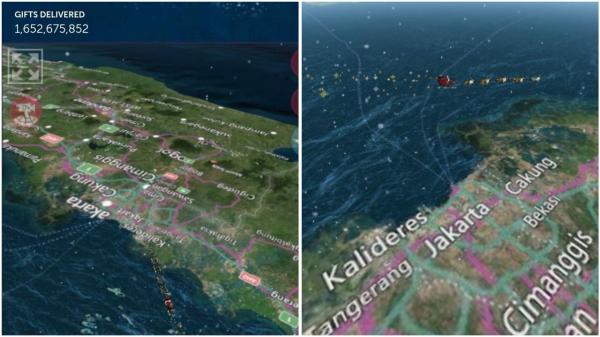Santa Claus di aplikasi Flightradar24 saat melintas di langit Jakarta. (Foto: X)