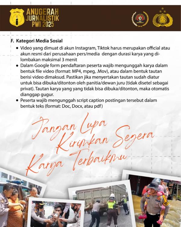 4. Syarat dan cara pengiriman karya AJP Award 2025 Syarat dan cara pengiriman karya AJP Award 2025 (dok. PWI)