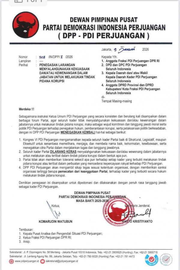 Surat edaran PDIP (dok. PDIP)
