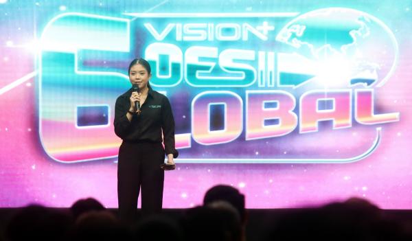 Deputy CEO Vision+ Clarissa Tanoesoedibjo dalam acara HUT Vision+ ke-6 hari ini, Kamis (29/1/2026). (Foto: Aziz Indra)