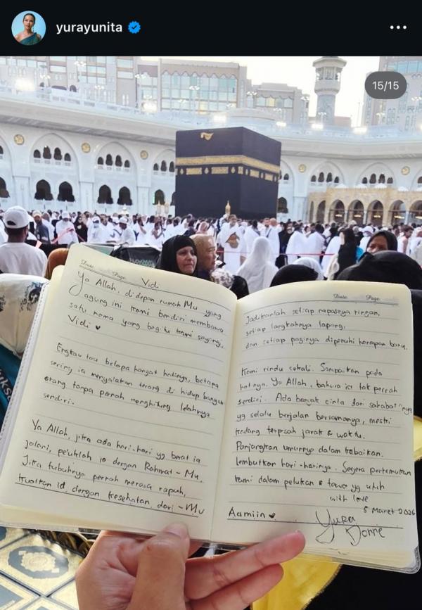 Doa Yura untuk Vidi Doa Yura Yunita untuk Vidi Aldiano. (Foto: Instagram)