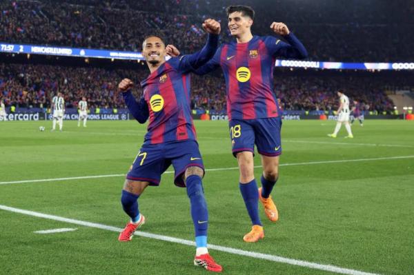 Winger Rapinha (kiri) membuka keunggulan Barcelona Winger Rapinha (kiri) membuka keunggulan Barcelona atas Newcastle United pada leg kedua 16 besar Liga Champions 2025-2026 di Camp Nou, Kamis (19/3/2026) dini hari WIB. (Foto: UEFA)