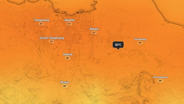 Jakarta Panas hari ini Jakarta terasa panas hari ini, Rabu (29/4/2026). (Foto: Zoom Earth)