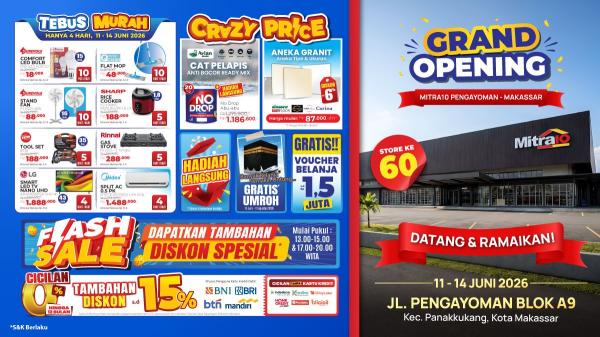 Promo di Grand Opening Mitra10 Pengayoman Makassar Promo di Grand Opening Mitra10 Pengayoman Makassar. (Foto: dok Mitra10)