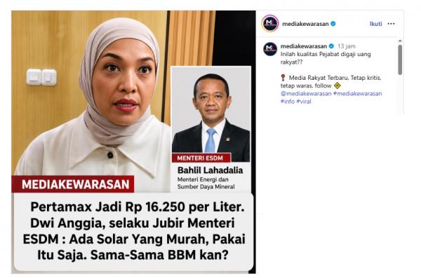 Postingan Hoaks terkait Jubir Kementerian ESDM Postingan hoaks di Instagram. (Foto: tangkapan layar)