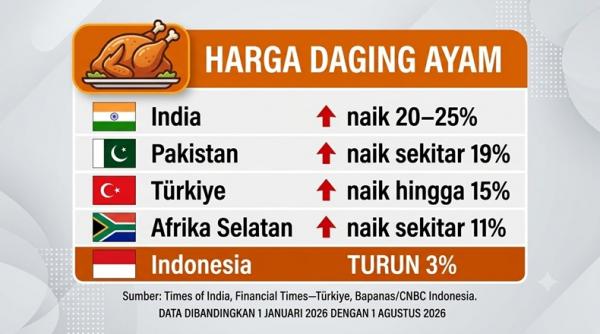 Infografis harga daging ayam Infografis perbandingan harga daging ayam di sejumlah negara dengan Indonesia. (Foto: iNews.id)
