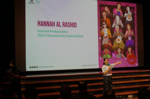 Hannah Al Rashid di festival film Aktris sekaligus aktivis Hannah Al Rashid di acara 100% Manusia Film Festival 2026. (Foto: Istimewa)