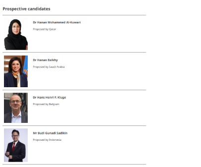 Empat calon Dirjen WHO 2027, salah satunya Menkes Budi Gunadi Sadikin. (Foto: WHO)