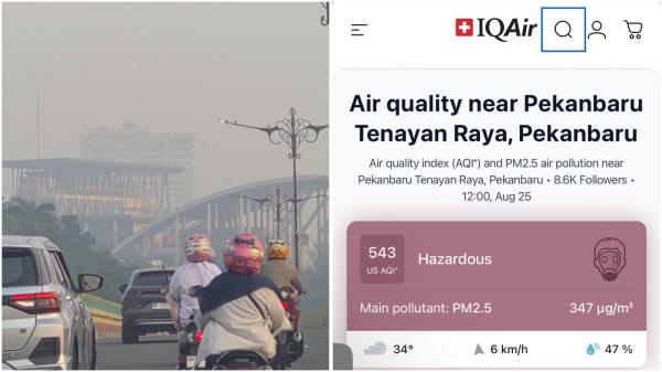 Gawat! Kualitas Udara Tenayan Raya Pekanbaru Masuk Kategori Berbahaya akibat Karhutla