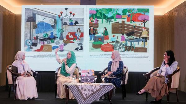 Diskusi buku anak Sesi diskusi Dari Buku Ke Perubahan: Buku Anak, Ecocritical Literacy, dan Aksi Bersama, yang digelar oleh Rintik Publishing (PT GTS Literanesia Adabi). (Foto: Istimewa)