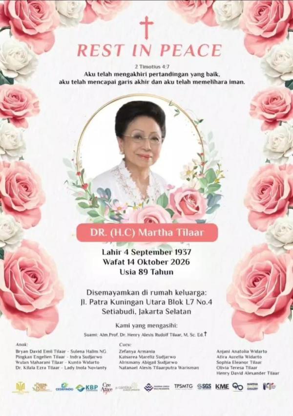 Martha Tilaar meninggal dunia Martha Tilaar meninggal dunia pada usia 89 tahun. (Foto: Istimewa)