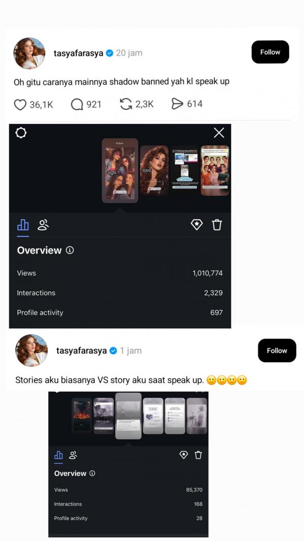 Unggahan Tasya Farasya Unggahan Tasya Farasya soal Instagram. (Foto: Threads)