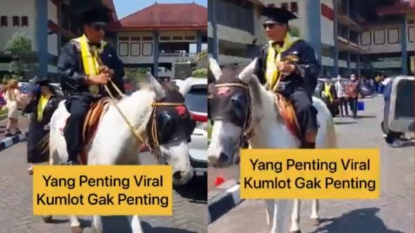 Kocak! Kakek 60 Tahun Rayakan Wisuda S2 UGM dengan Naik Kuda