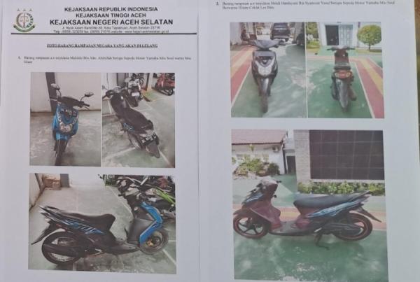 Motor Rampasan Negara Dilelang! Kejari Aceh Selatan Umumkan Daftar Barang dan Harga Limit