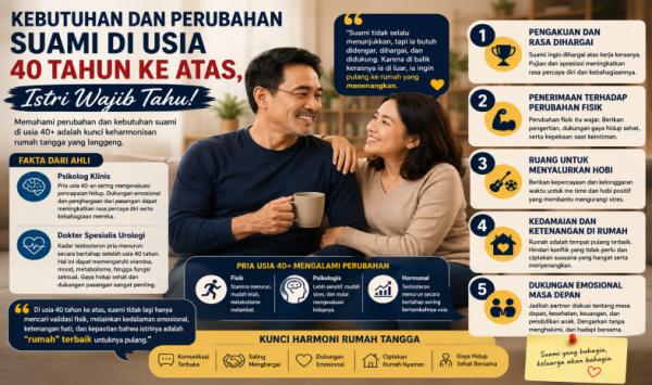 Kebutuhan dan Fisik Suami Usia 40 Tahun ke Atas Berubah, Istri Wajib Tahu