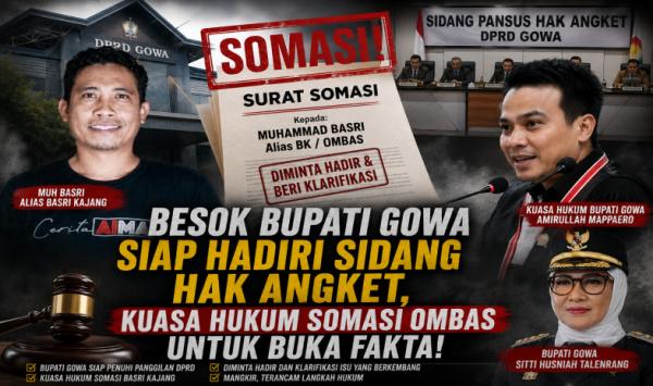 Besok Bupati Gowa Siap Hadiri Sidang Hak Angket, Kuasa Hukum Somasi Ombas untuk Buka Fakta