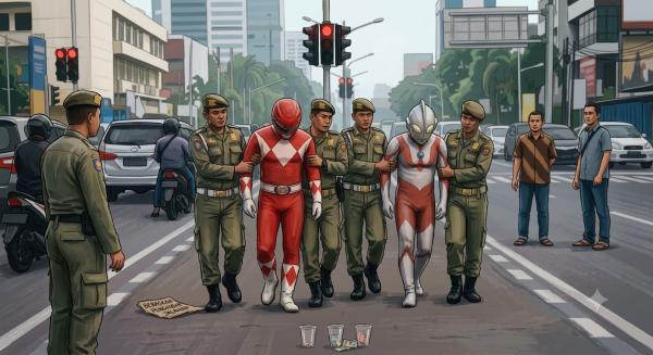 Dikeluhkan Warga, Pengemis Power Ranger dan Ultraman Diamankan Satpol PP Bojonegoro
