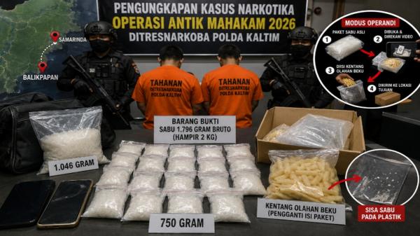 Pengedar Narkoba Ganti Isi Paket dengan Kentang Beku, Polda Kaltim Sita Hampir 2 Kg Sabu