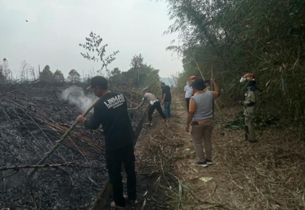 Kebakaran Lahan di Bojong Purwakarta, Polisi dan Warga Berjibaku Padamkan Api