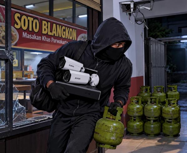 Maling Nekat di Purwakarta! Dua CCTV dan 7 Tabung Gas 3 Kg di Ruko Soto Blangkon Digondol