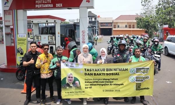 200 Driver Ojol di Cianjur Semringah dapat Bantuan BBM Gratis dari Ketua DPRD Cianjur