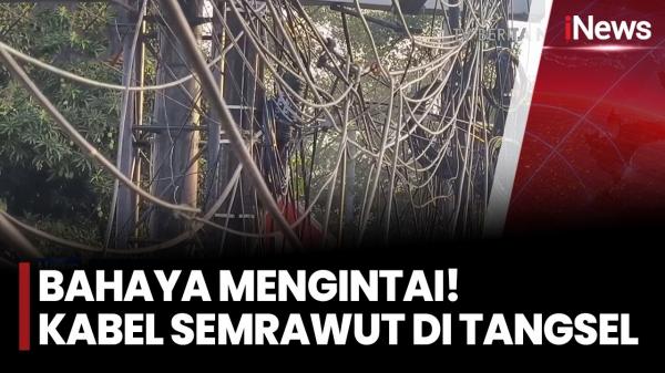 Tiang Miring dan Kabel Menjuntai Hiasi Ruas Jalan Tangerang Selatan