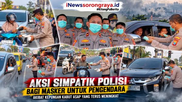 Kabut Asap Karhutla Kepung Kota Sorong, Polresta Ambil Langkah Preventif Bagikan Masker Bagi Warga