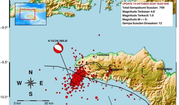 Gempa Susulan Kodi Tembus 709 Kali, BMKG Catat 12 Gempa Dirasakan Warga