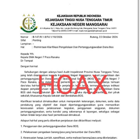 Berkedok Klarifikasi Dana BOS, Penipu Catut Nama Kejari Manggarai! Ini Faktanya
