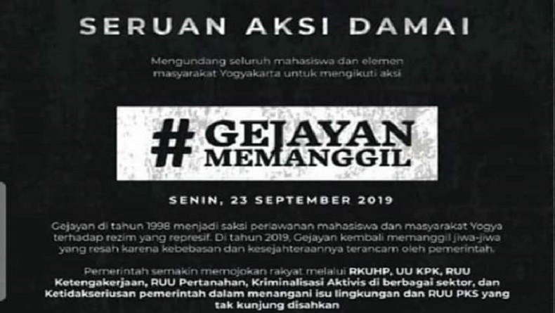 Gejayan Memanggil, Mahasiswa dan Masyarakat Yogyakarta Hari Ini Turun ke Jalan