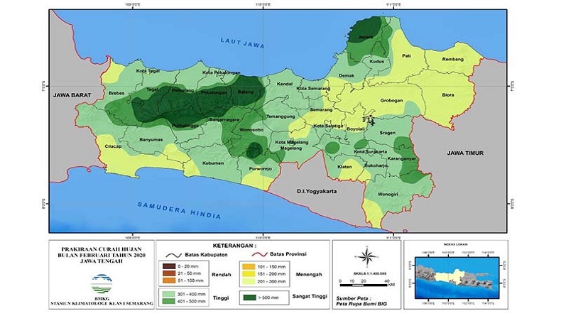 Prediksi BMKG: Jateng Bagian Selatan Memasuki Puncak Musim Hujan