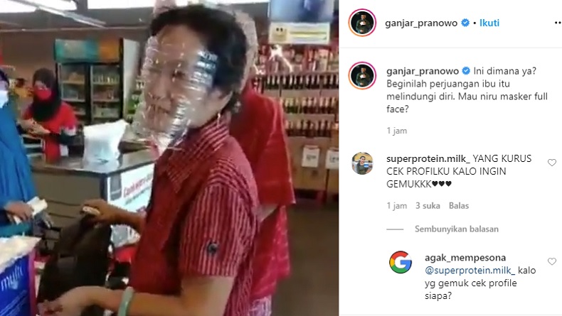 Ganjar Pranowo Upload Video Emak-Emak Pakai Masker dari Botol Plastik, Netizen: Kreatif