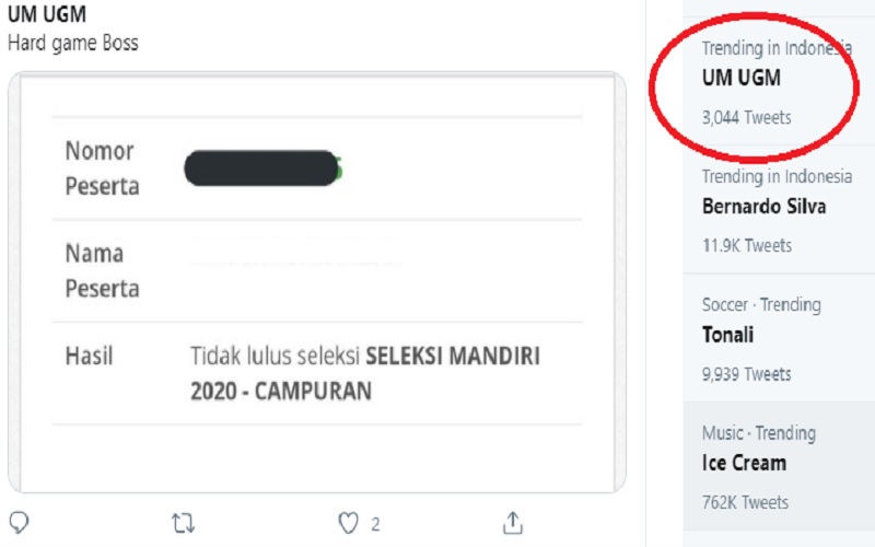 UM UGM Trending Topic Twitter, Netizen Ramai-Ramai Unggah Pengumuman Gagal Seleksi