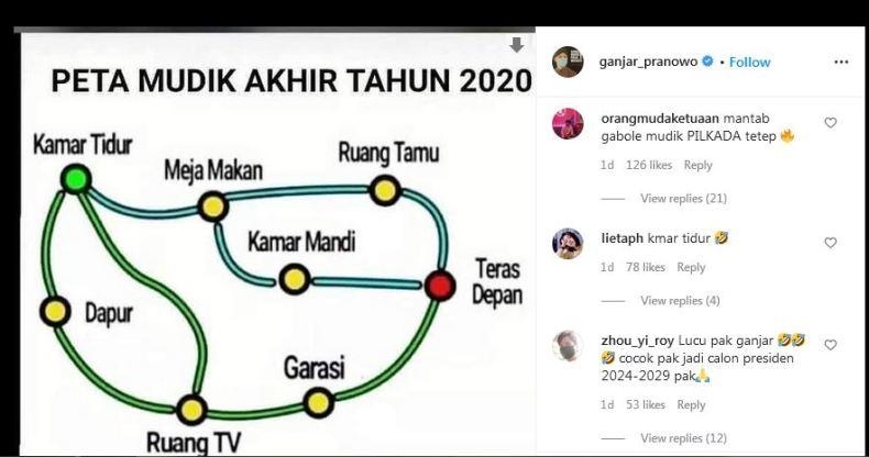 Ganjar Posting Peta Mudik Rute Kamar Tidur ke Teras Depan, Netizen: Lucu Pak, Cocok Capres