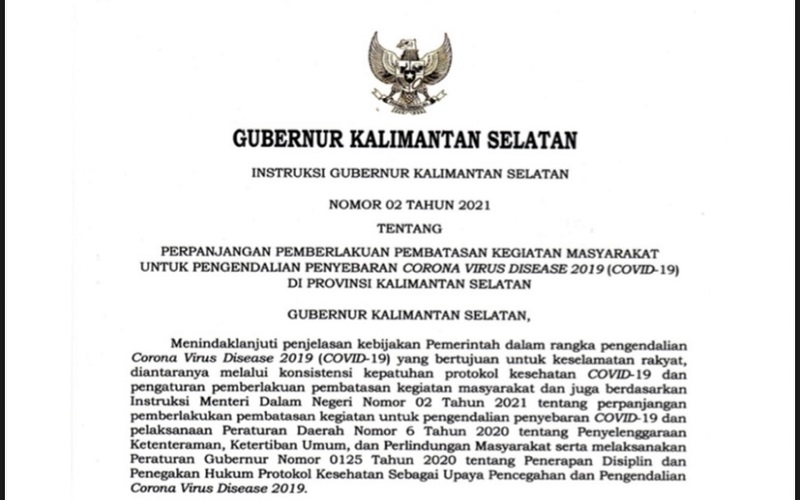 PPKM di Kalsel Diperpanjang Hingga 8 Februari