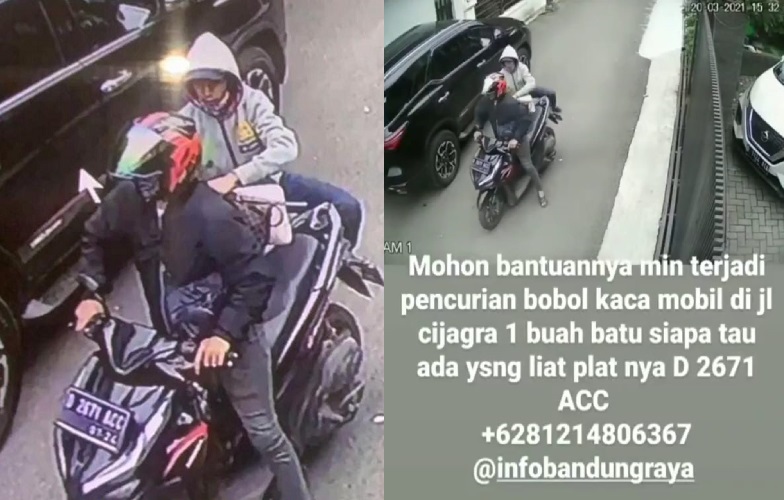 Pencuri Modus Pecah Kaca Terakam CCTV di Buahbatu Bandung