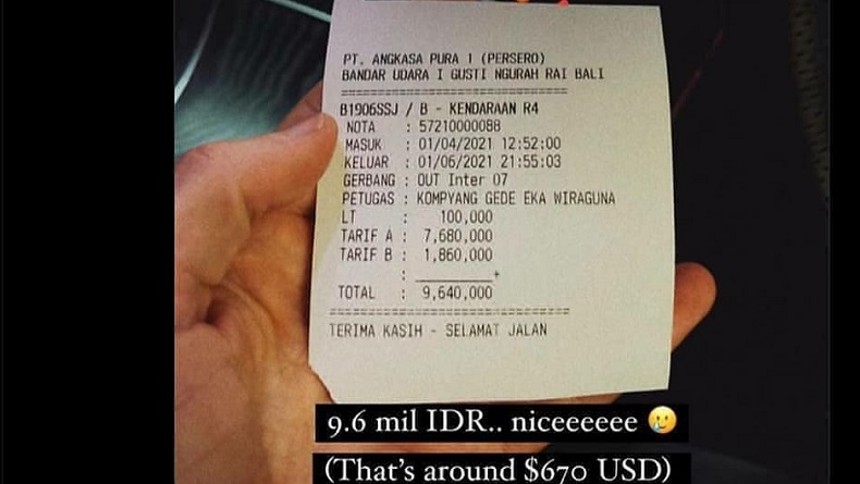 Bikin Melongo, Biaya Parkir Bule Ini di Bandara Ngurah Rai sampai Rp9,6 Juta