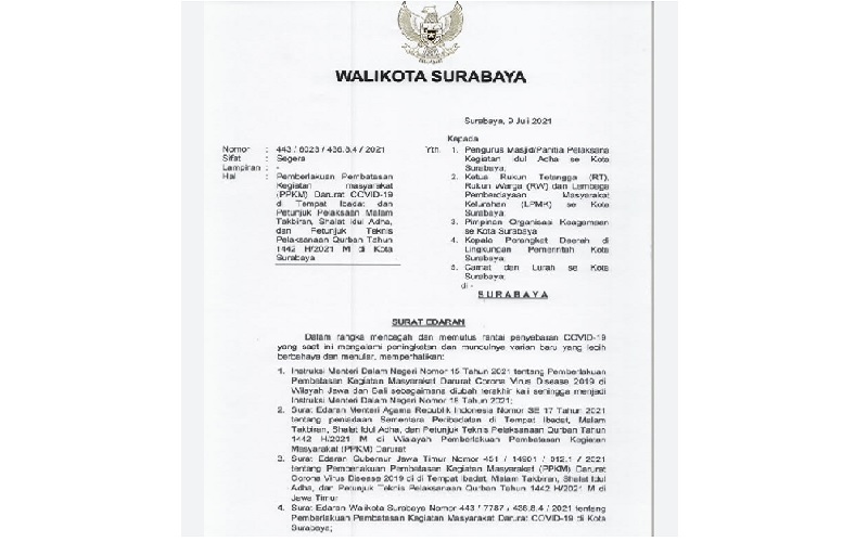 Ini Surat Edaran Pelaksanaan Hari Raya Idul Adha di Kota Surabaya