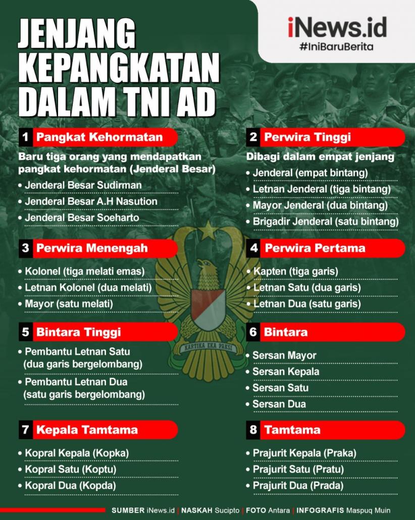 Infografis Jenjang Kepangkatan dalam TNI AD