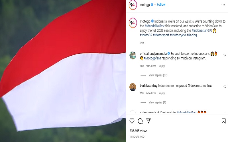 MotoGP Rilis Video Sirkuit Mandalika di Instagram, Bendera Merah Putih Berkibar 