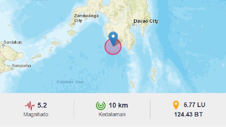 Gempa Terkini Magnitudo 5,2 Guncang Tahuna Kepulauan Sangihe