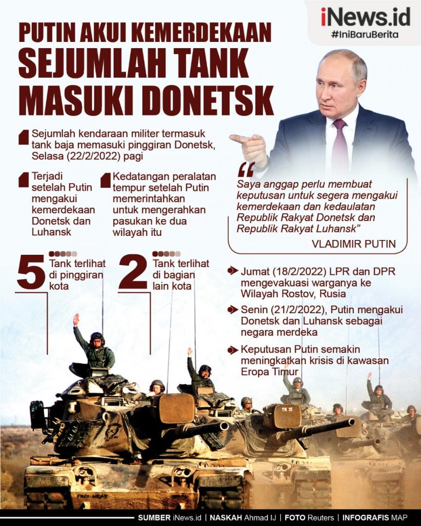 Infografis Sejumlah Tank Memasuki Donetsk usai Vladimir Putin Akui Kemerdekaan