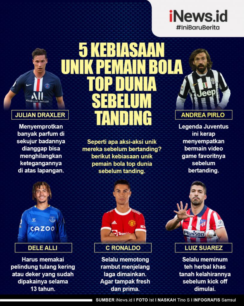 Infografis 5 Kebiasaan Unik Pemain Sepak Bola Top Dunia Sebelum Tanding