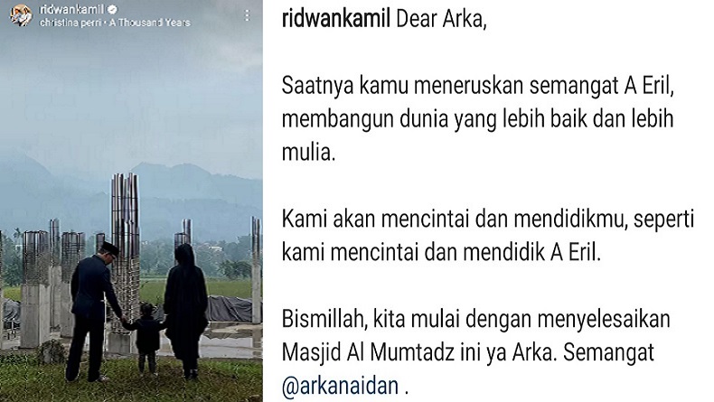 Ridwan Kamil: Dear Arka, saatnya Kamu Teruskan Semangat A Eril