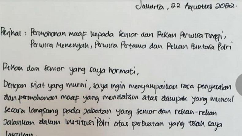  Begini Isi Lengkap Surat Permintaan Maaf Ferdy Sambo 