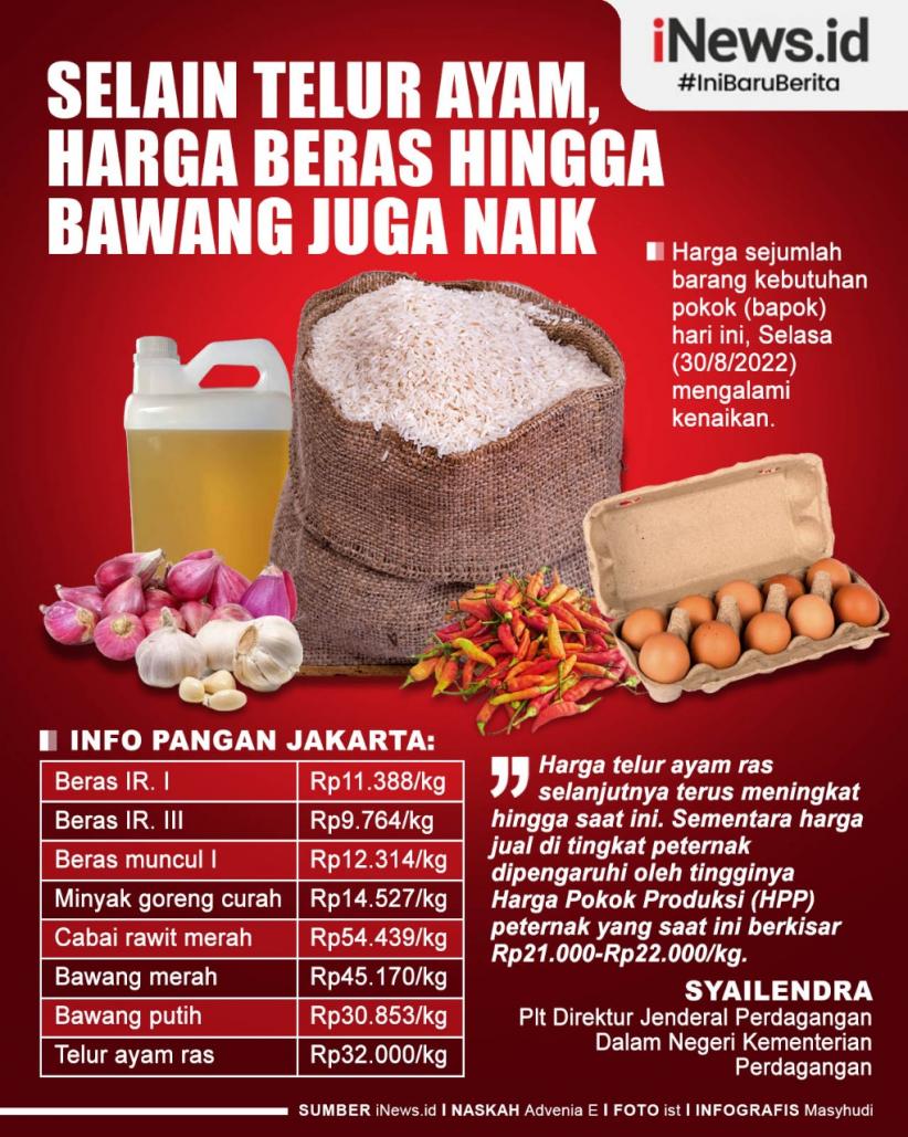 Infografis Selain Telur Ayam, Harga Beras hingga Bawang Juga Naik
