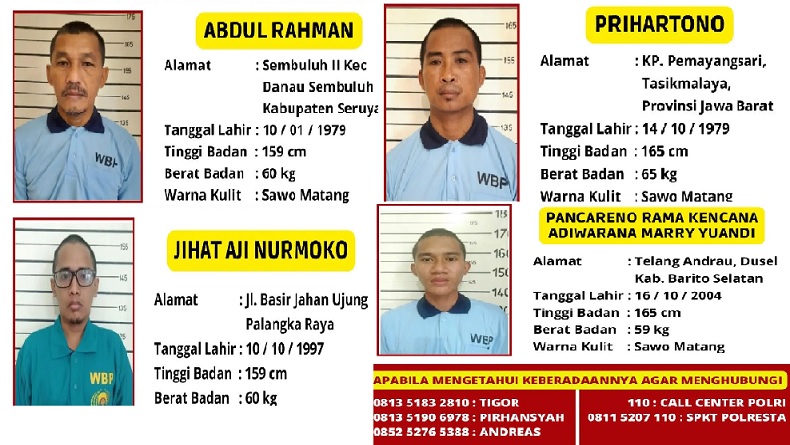 1 Napi Ditembak Mati Ternyata Otak Pelarian dari Lapas Palangka Raya